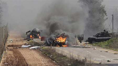 Así quedó el convoy militar después de ser atacado por Hezbolá